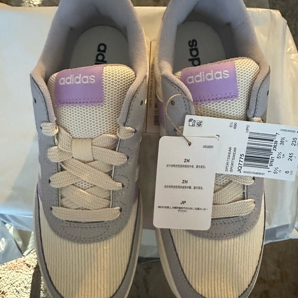 Adidas Breakbase J white, light gray, purple  colorway 6.5 Y